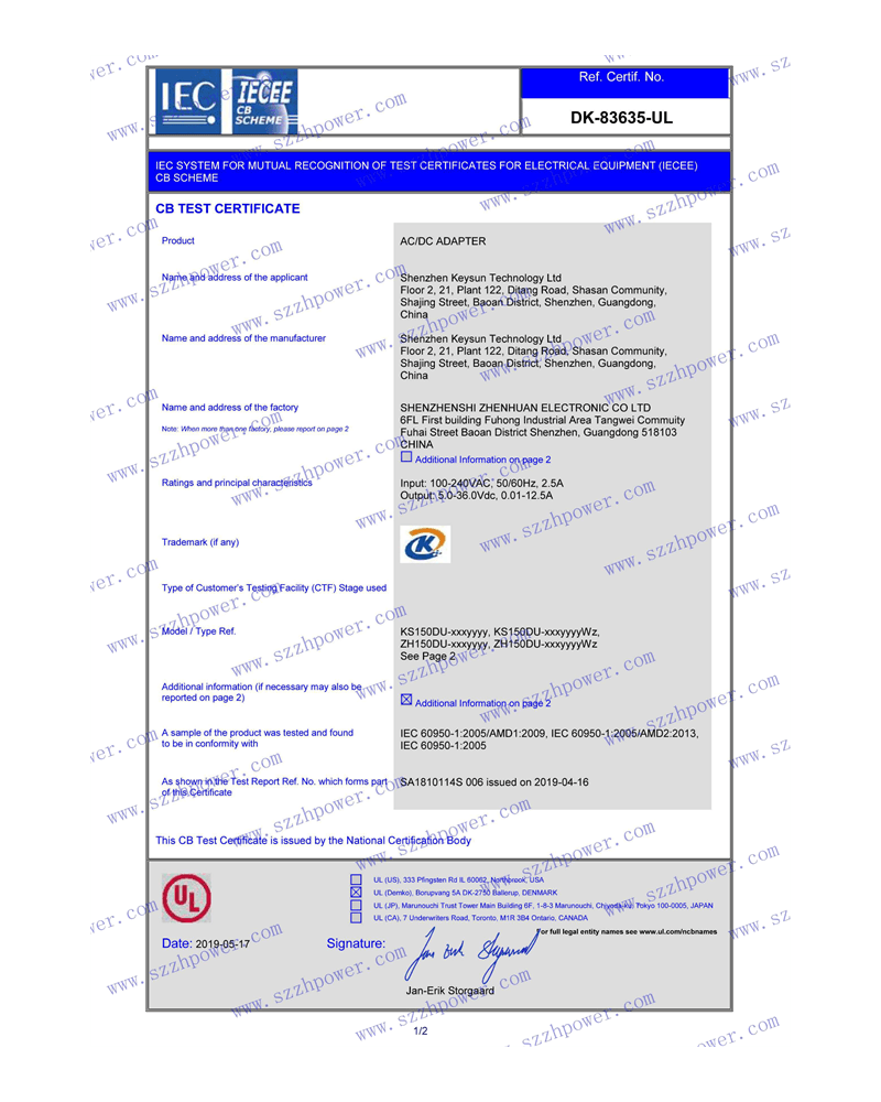 CB 60950 certificate