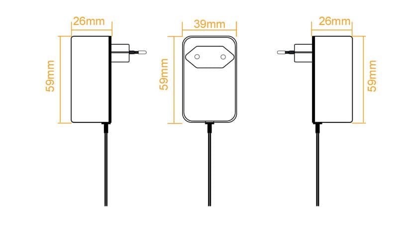 EU Plug Wall Adapter Mechanical Dimensions