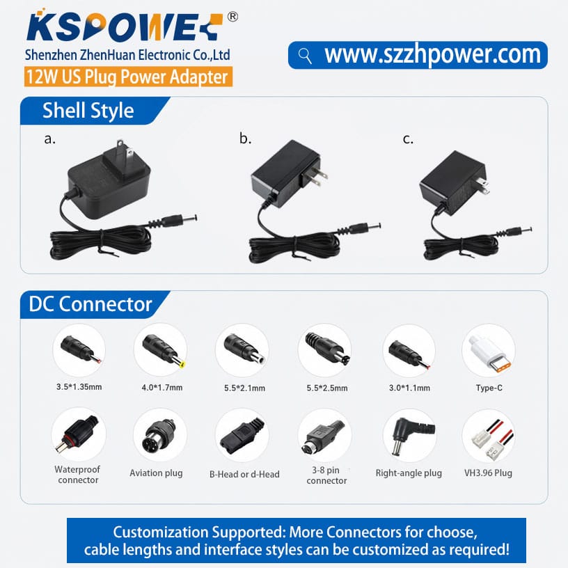 12W Series US Plug Wall Mount Power Adapter