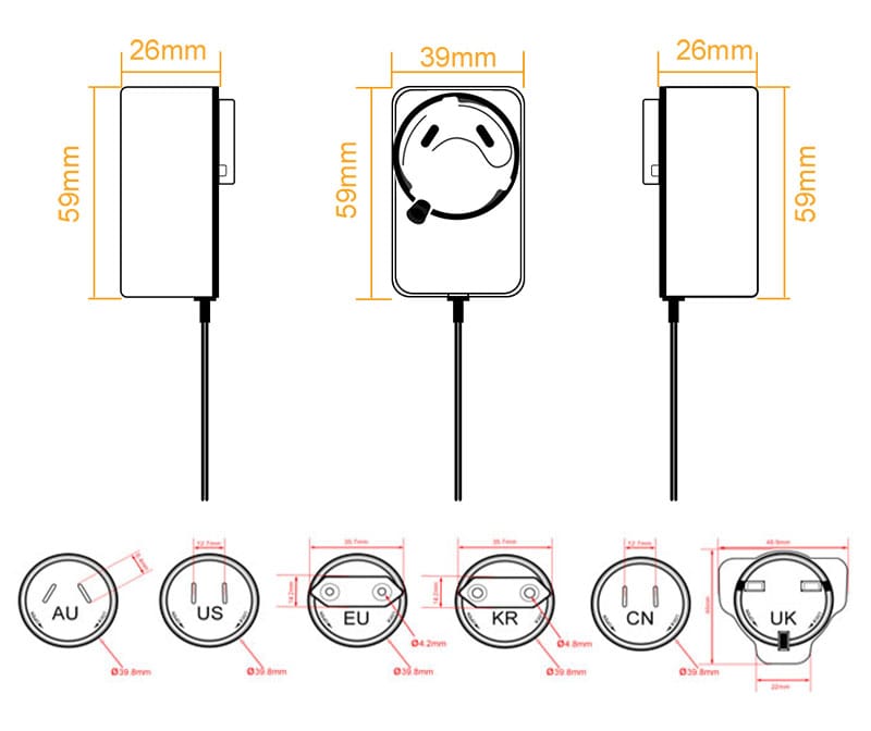 KS39DU wall mount AC adapter dimensions