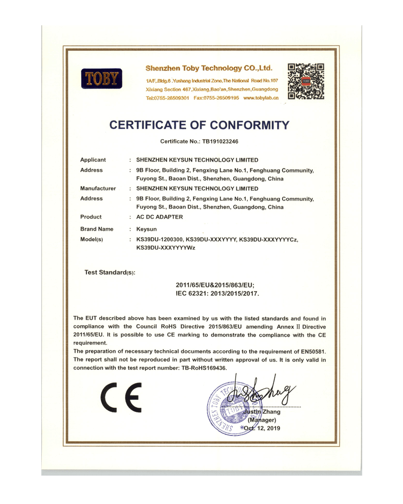RoHS certificate