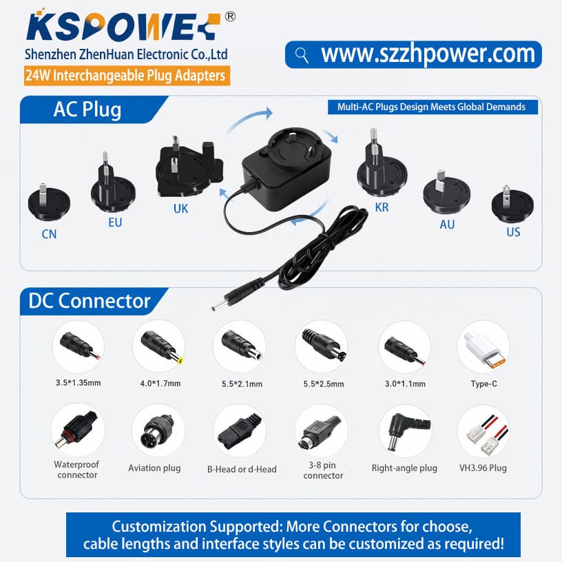 12V 2A interchangeable plug adapter