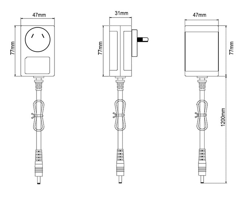 36W AC DC wall adapter dimension drawing