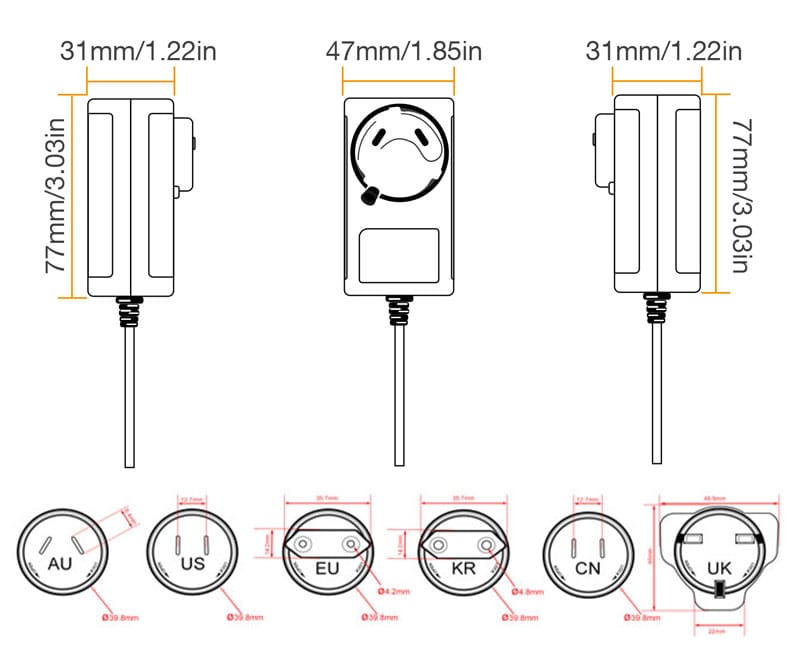 Industrial power adapter dimensions