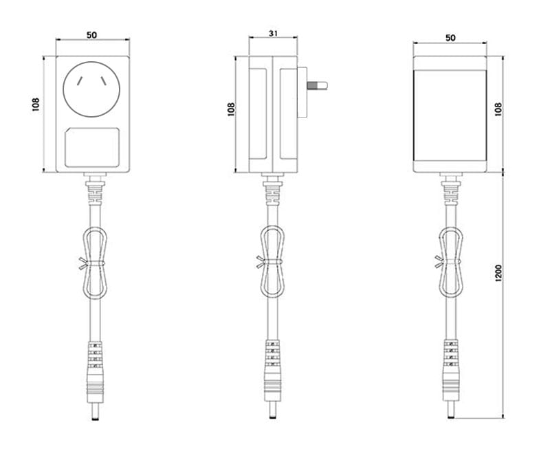 60W AU Plug Adapter Dimension Drawing